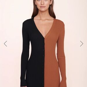 NWT Staud Two-Tone Ribbed Long Sleeve Dress